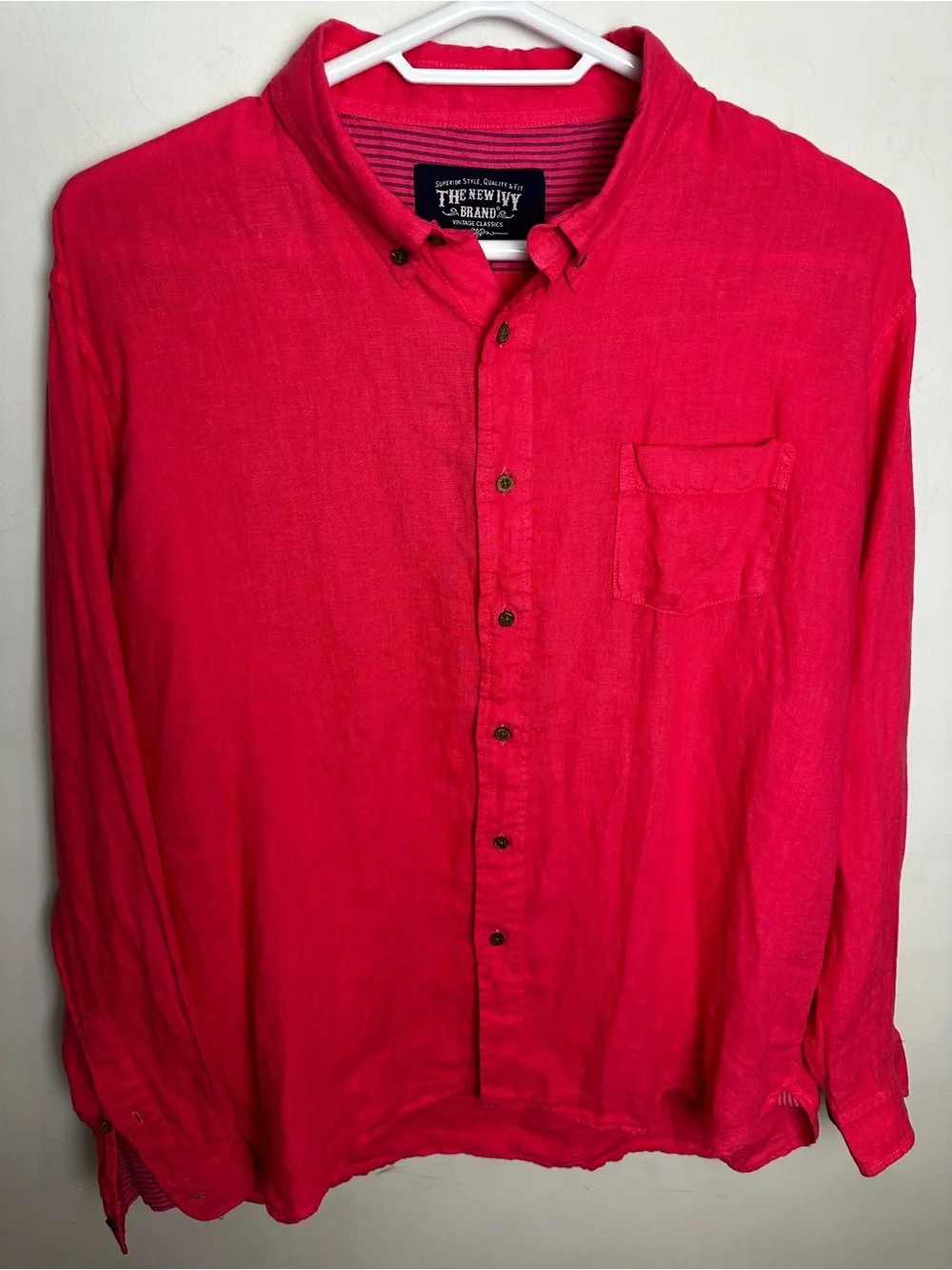 The New Ivy Brand Mens 100% Linen Button Down Shirt Size XXL Pink Long Sleeve